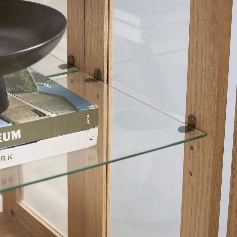 Lighted Glass Display Cabinet with 2 Doors and 1 Drawer