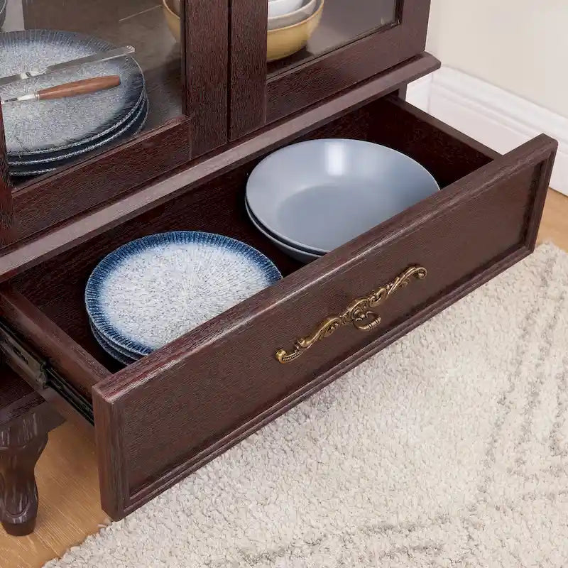 Lighted Glass Display Cabinet with 2 Doors and 1 Drawer