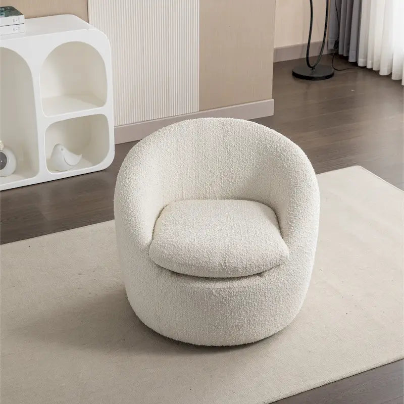 Boucle Upholstered Barrel Chair with 360° Swivel Base