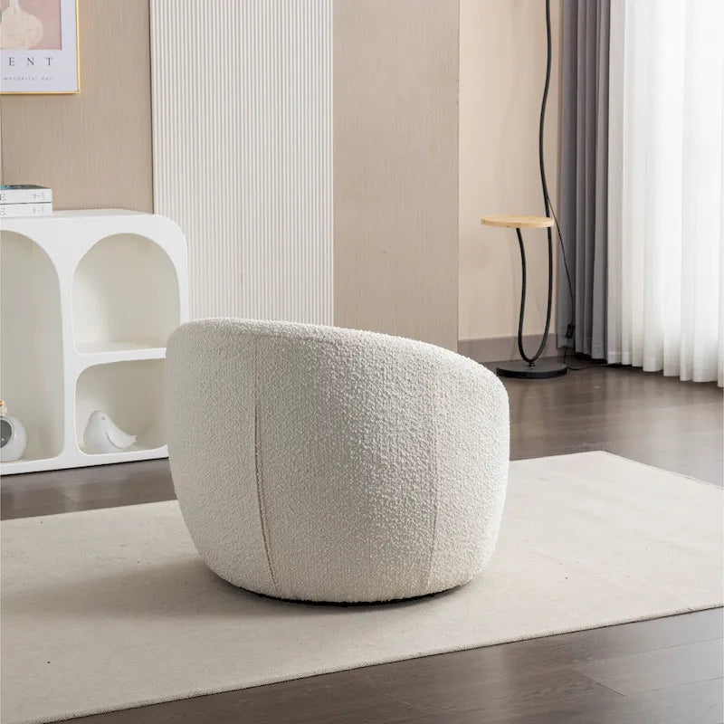 Boucle Upholstered Barrel Chair with 360° Swivel Base