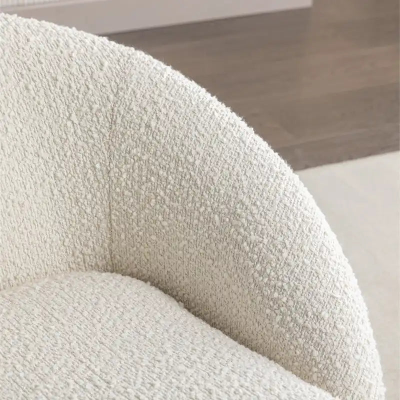 Boucle Upholstered Barrel Chair with 360° Swivel Base
