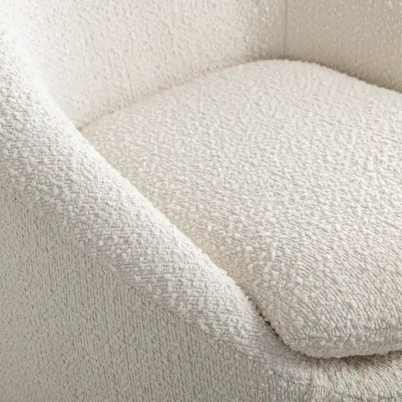 Boucle Upholstered Barrel Chair with 360° Swivel Base