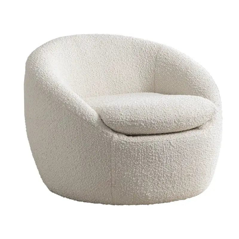Boucle Upholstered Barrel Chair with 360° Swivel Base