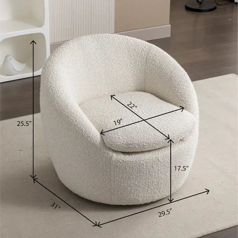 Boucle Upholstered Barrel Chair with 360° Swivel Base