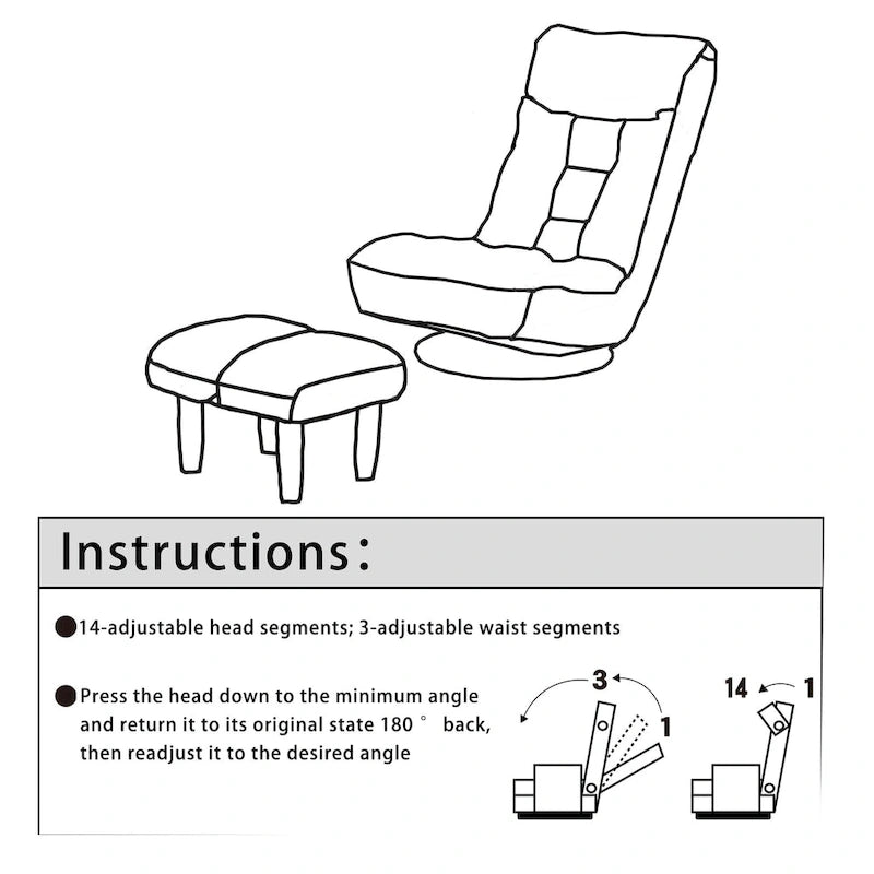 Navy Armless Swivel Recliner with Ottoman and Adjustable Headrest