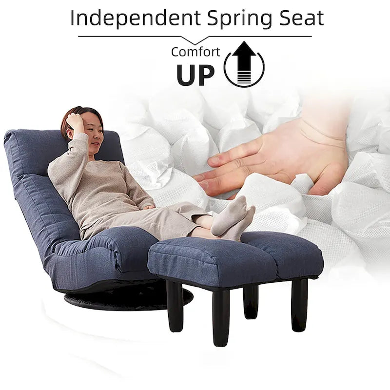 Navy Armless Swivel Recliner with Ottoman and Adjustable Headrest