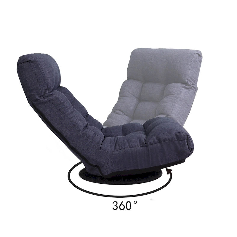 Navy Armless Swivel Recliner with Ottoman and Adjustable Headrest