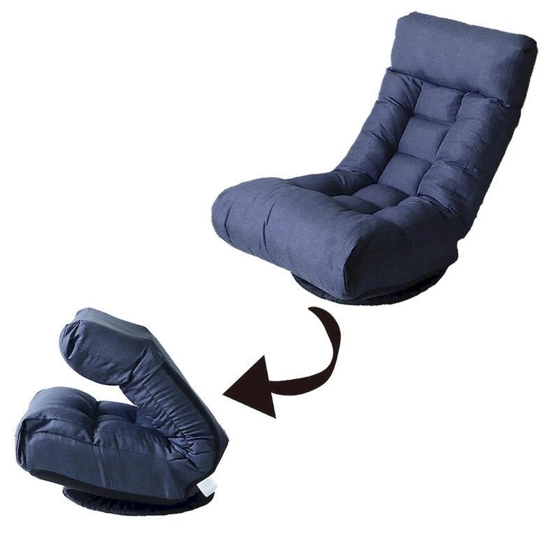 Navy Armless Swivel Recliner with Ottoman and Adjustable Headrest