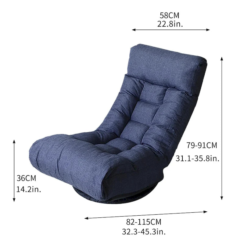 Navy Armless Swivel Recliner with Ottoman and Adjustable Headrest