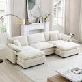 Beige Corduroy U-Shaped Modular Sectional Sofa with 2 Ottomans