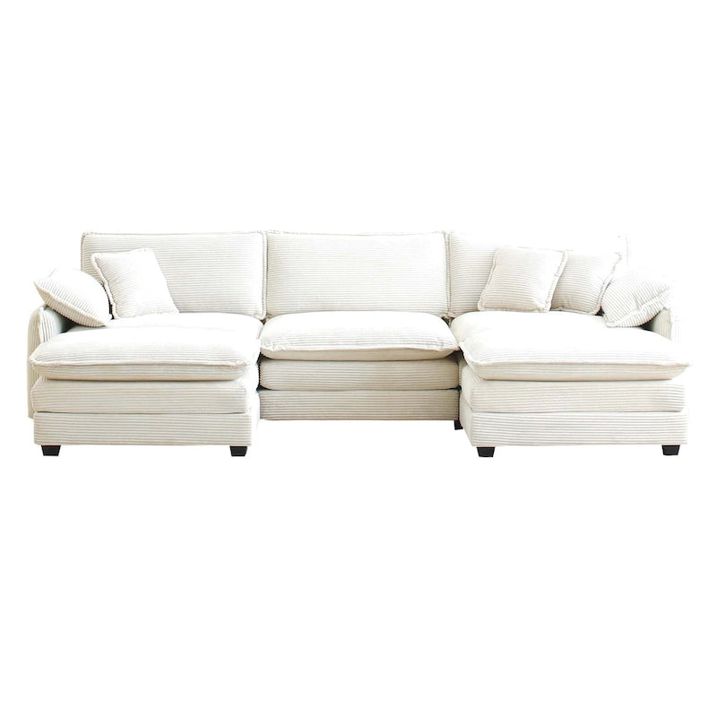 Beige Corduroy U-Shaped Modular Sectional Sofa with 2 Ottomans