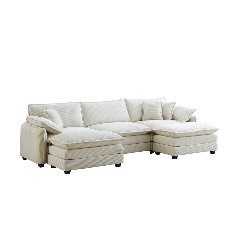 Beige Corduroy U-Shaped Modular Sectional Sofa with 2 Ottomans