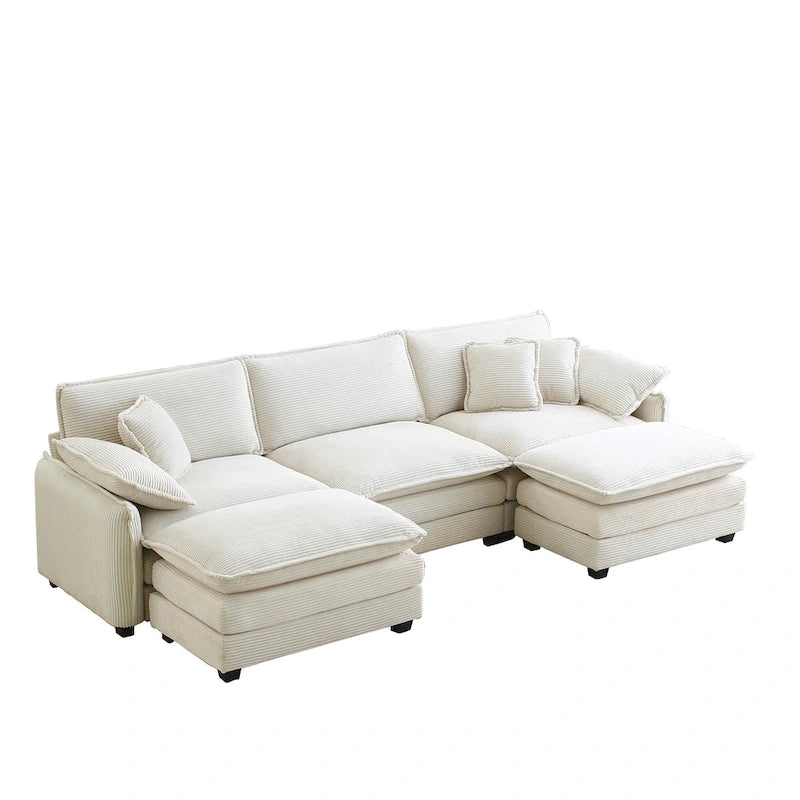 Beige Corduroy U-Shaped Modular Sectional Sofa with 2 Ottomans