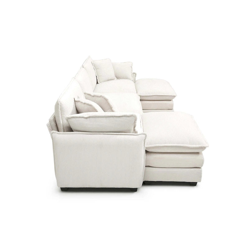 Beige Corduroy U-Shaped Modular Sectional Sofa with 2 Ottomans