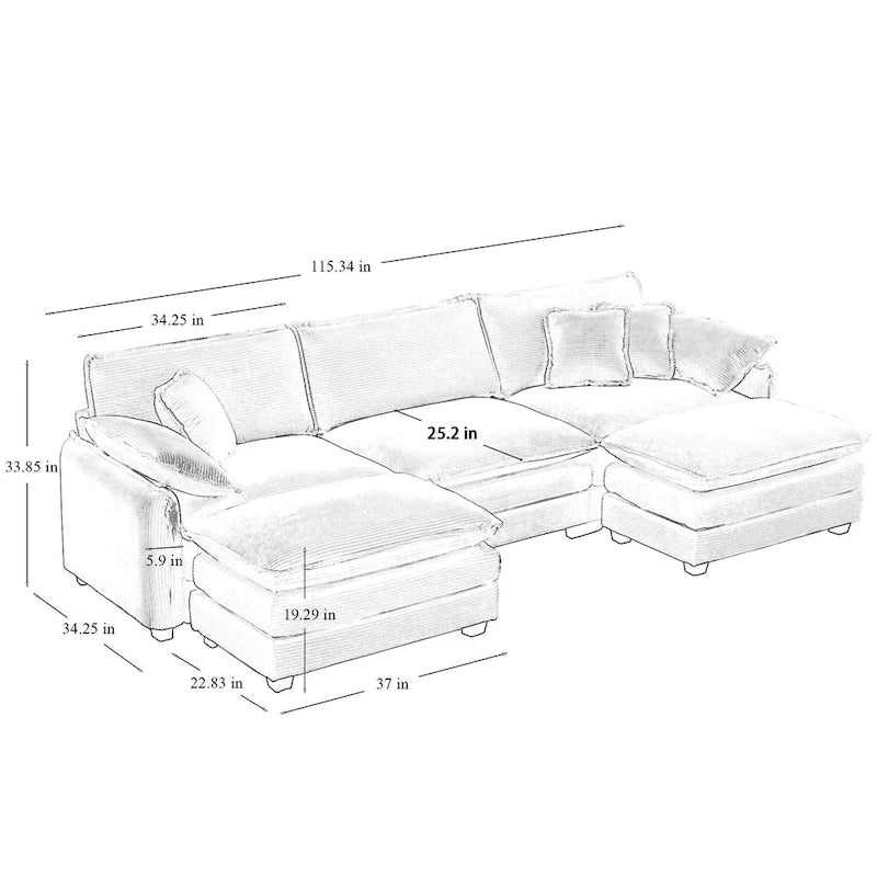 Beige Corduroy U-Shaped Modular Sectional Sofa with 2 Ottomans