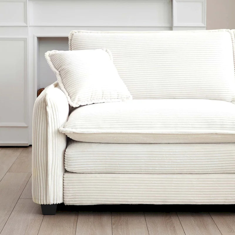 Beige Corduroy U-Shaped Modular Sectional Sofa with 2 Ottomans