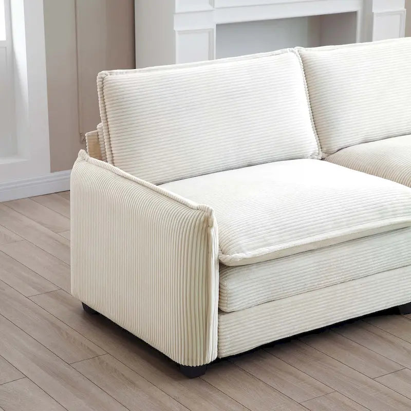 Beige Corduroy U-Shaped Modular Sectional Sofa with 2 Ottomans