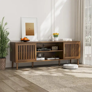 63 inch TV stand with 2 grille door cabinets and adjustable storage rack, Medieval modern TV cabinets with storage space