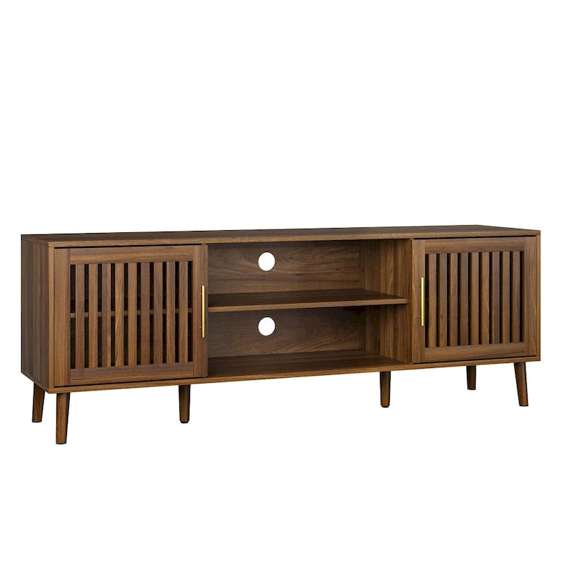 63 Inch TV Stand with Grille Door Cabinets and Adjustable Storage