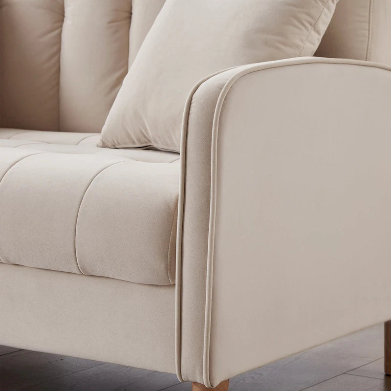 Beige Velvet Tufted Loveseat with Track Arms