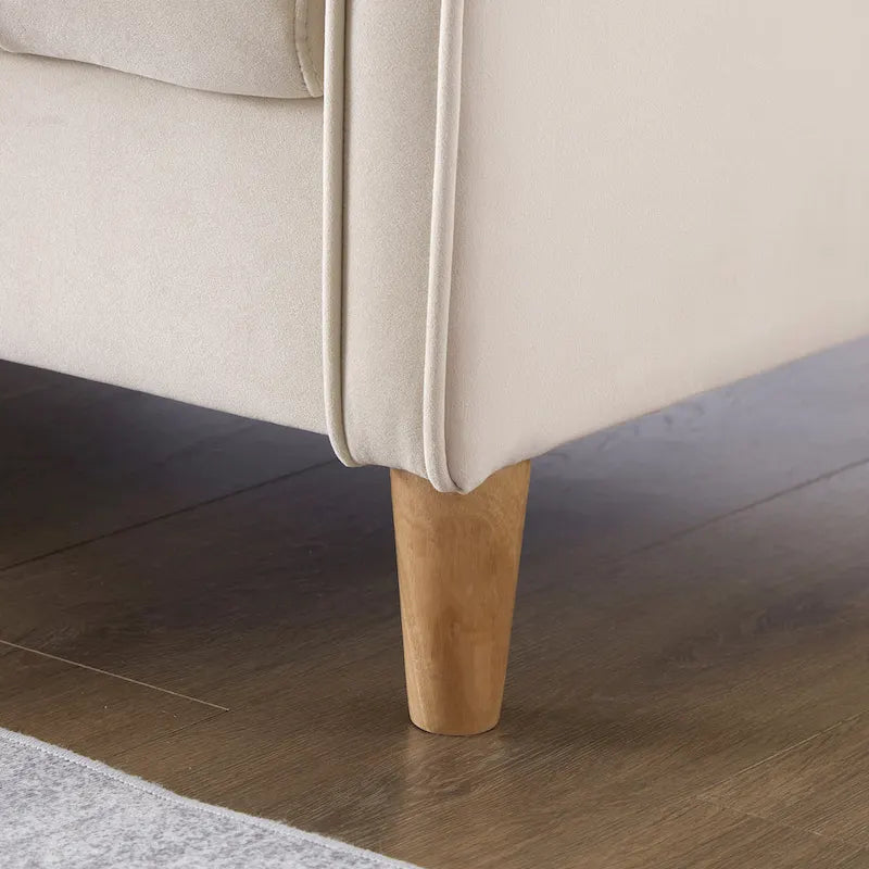 Beige Velvet Tufted Loveseat with Track Arms