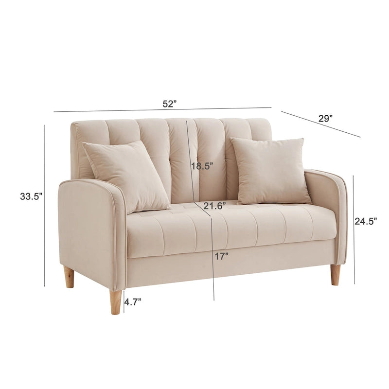Beige Velvet Tufted Loveseat with Track Arms
