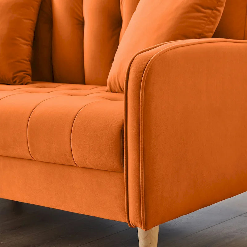 Beige Velvet Tufted Loveseat with Track Arms