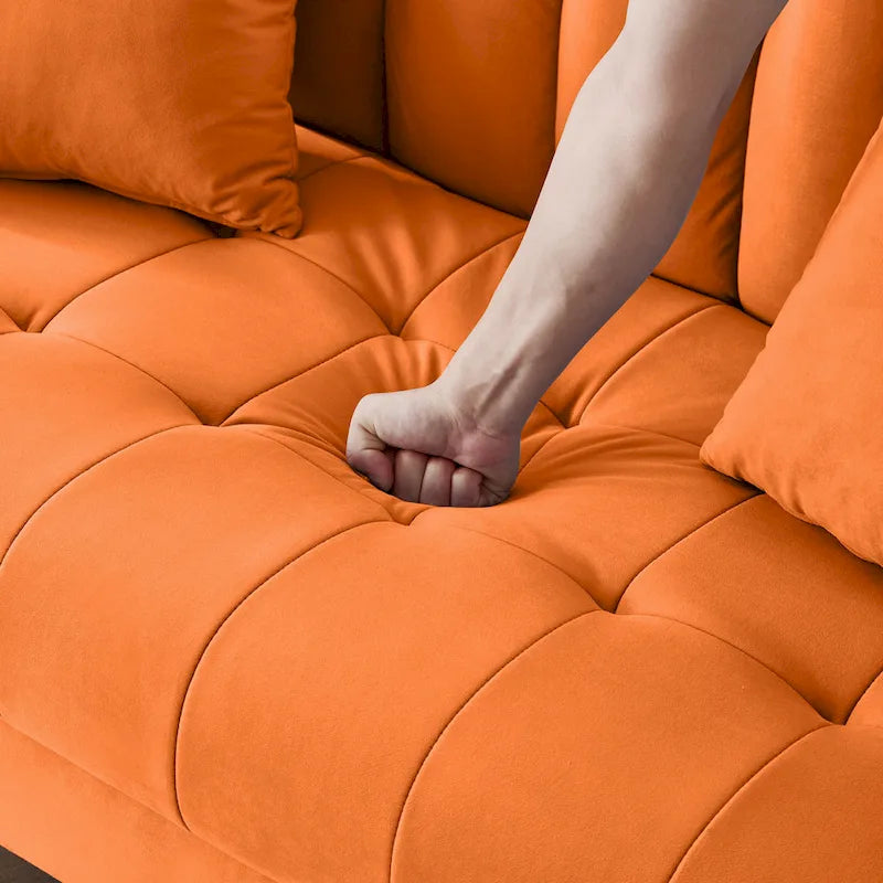 Beige Velvet Tufted Loveseat with Track Arms