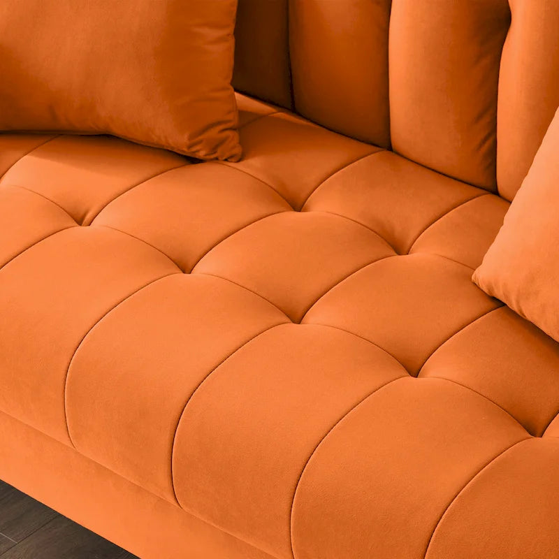 Beige Velvet Tufted Loveseat with Track Arms