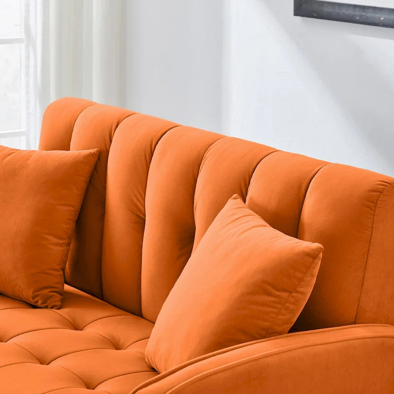 Beige Velvet Tufted Loveseat with Track Arms