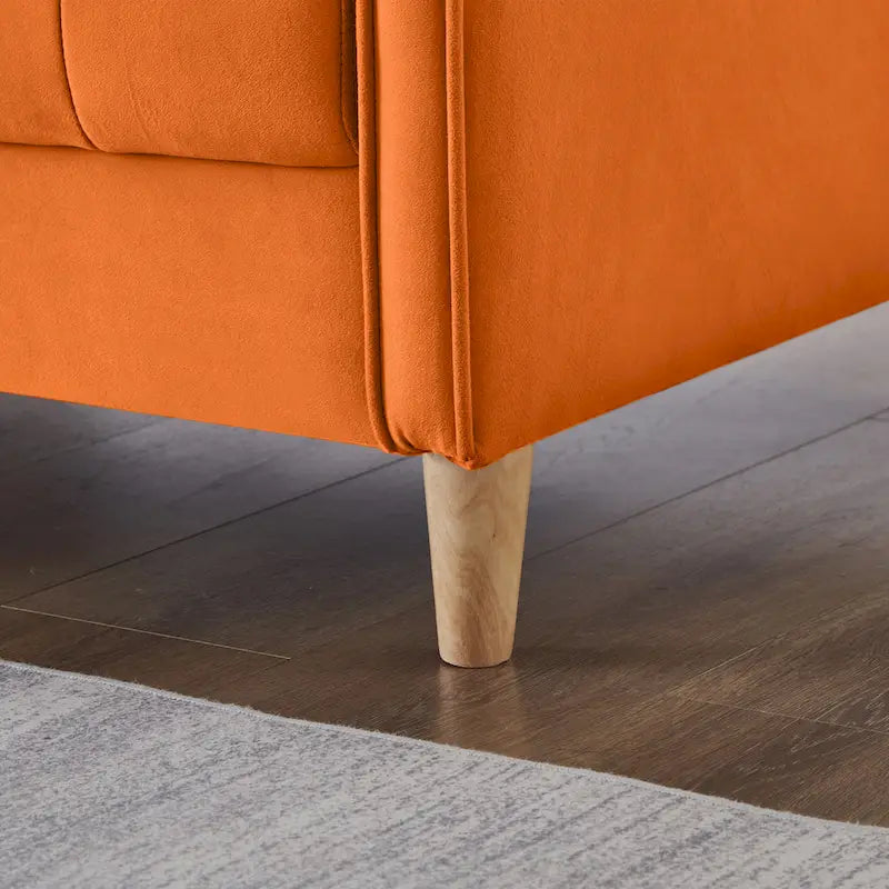 Beige Velvet Tufted Loveseat with Track Arms