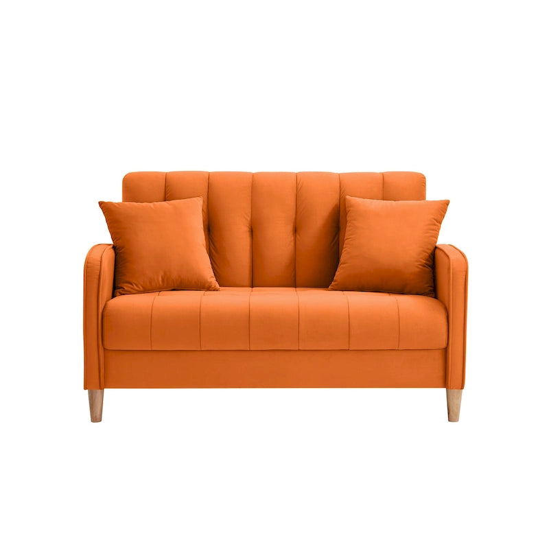 Beige Velvet Tufted Loveseat with Track Arms