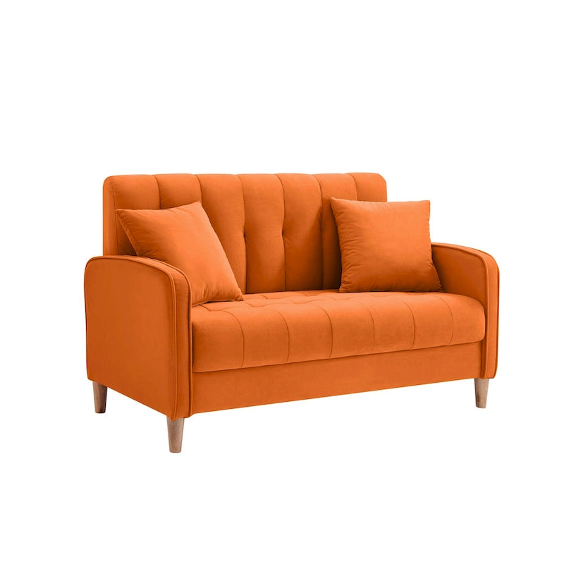 Beige Velvet Tufted Loveseat with Track Arms