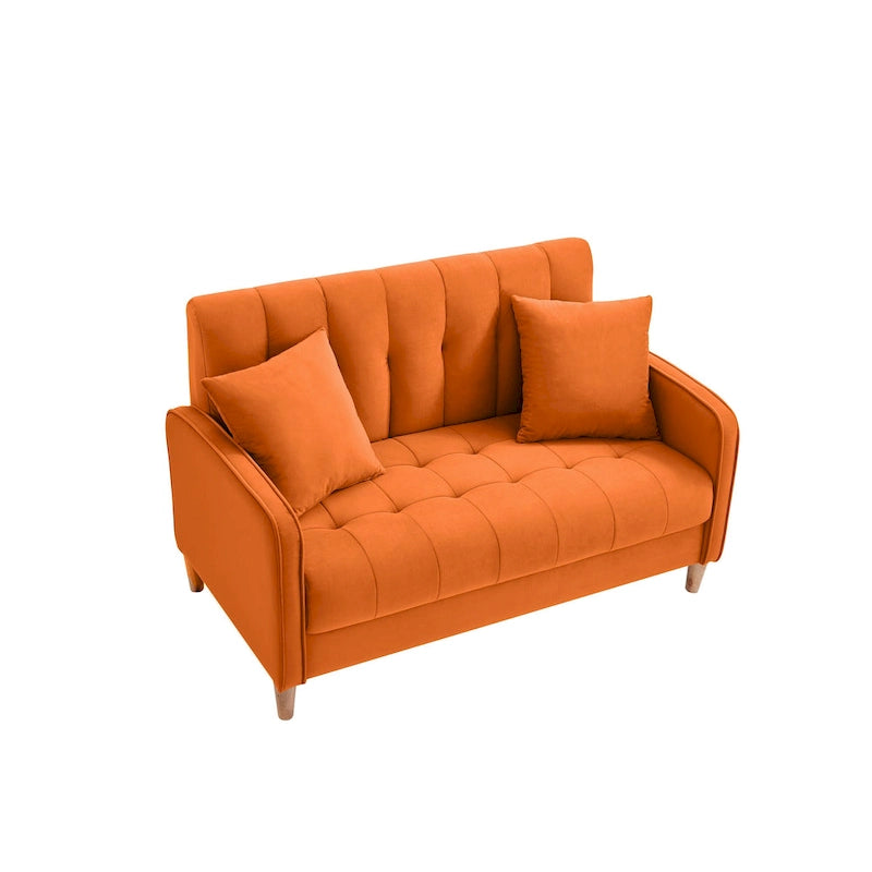 Beige Velvet Tufted Loveseat with Track Arms