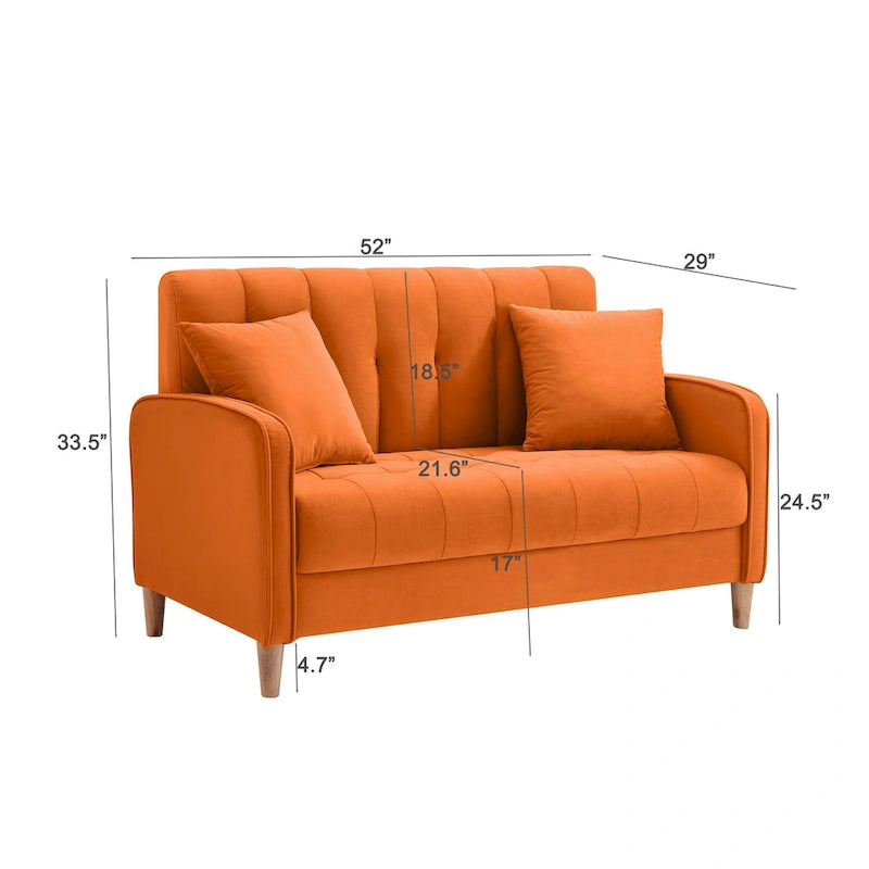 Beige Velvet Tufted Loveseat with Track Arms