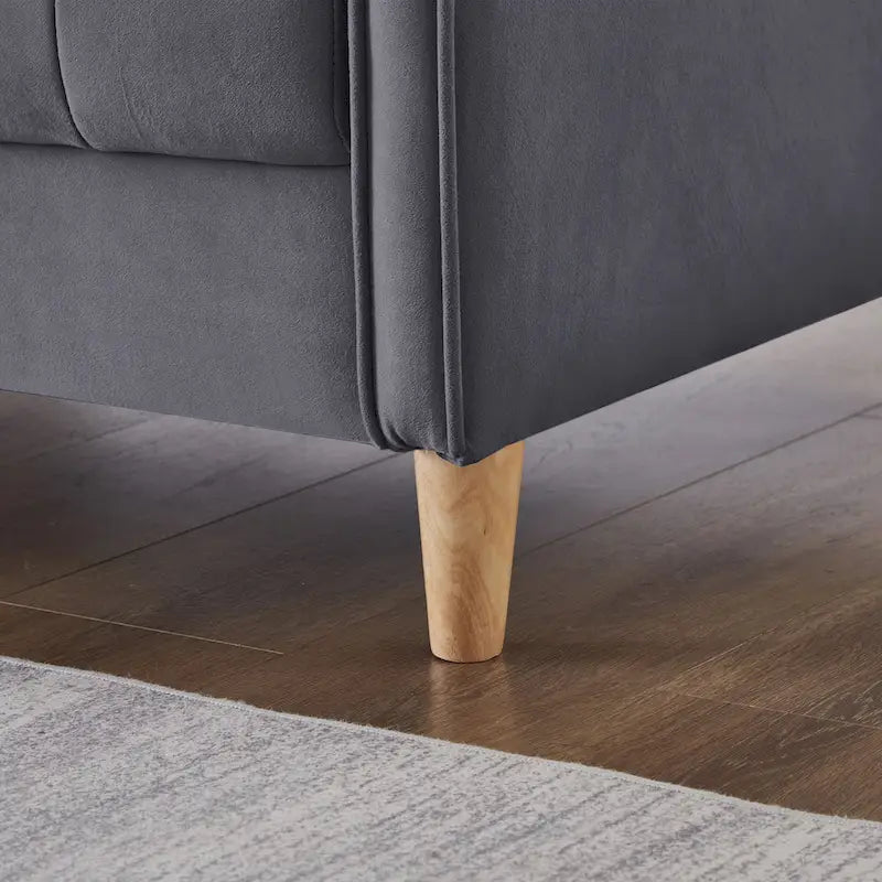 Beige Velvet Tufted Loveseat with Track Arms