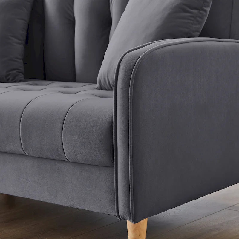 Beige Velvet Tufted Loveseat with Track Arms