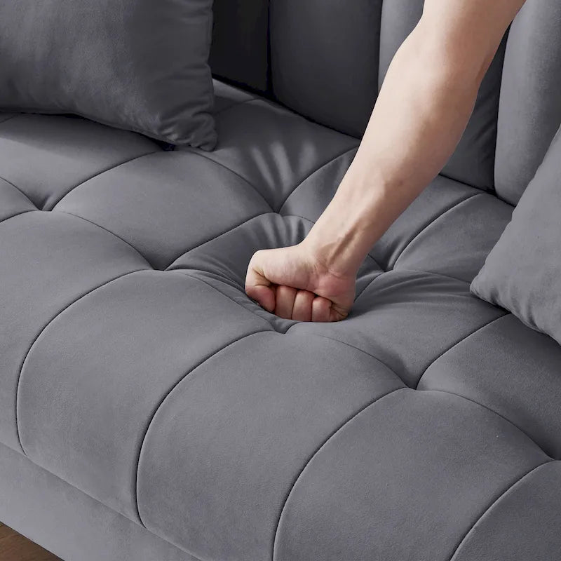 Beige Velvet Tufted Loveseat with Track Arms
