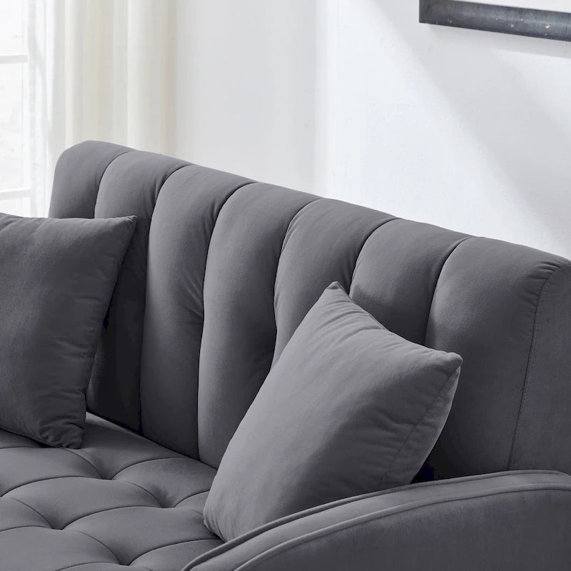 Beige Velvet Tufted Loveseat with Track Arms