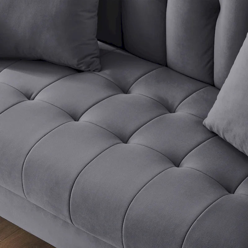 Beige Velvet Tufted Loveseat with Track Arms