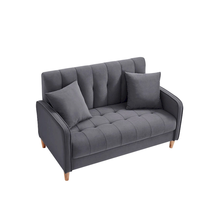 Beige Velvet Tufted Loveseat with Track Arms