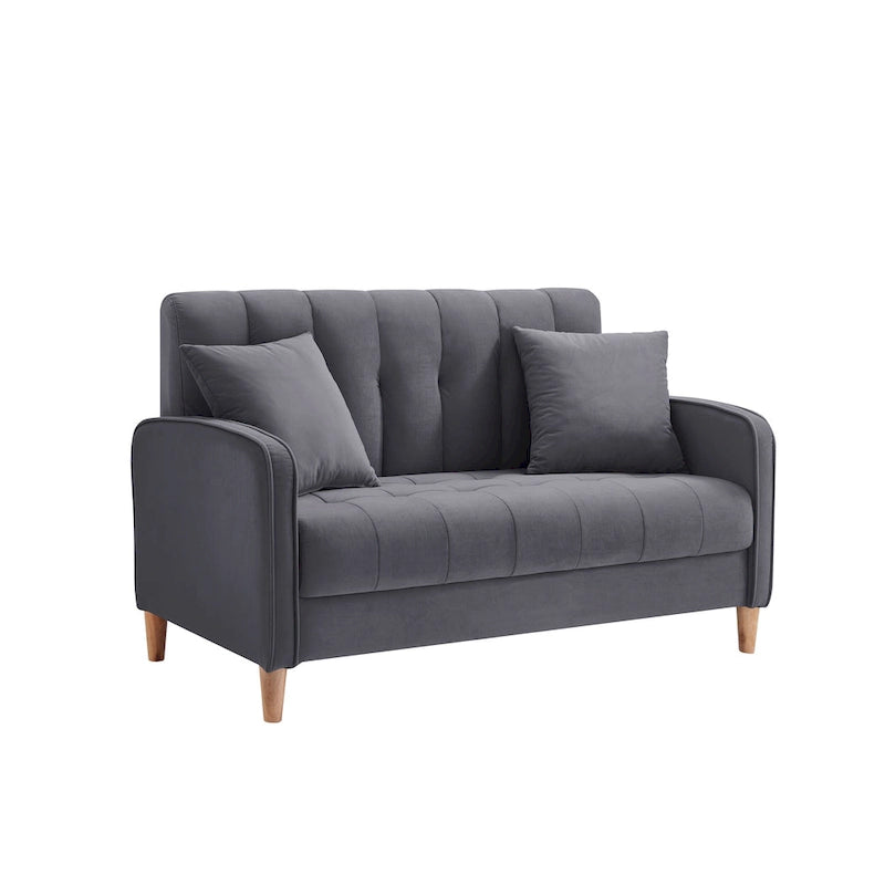 Beige Velvet Tufted Loveseat with Track Arms