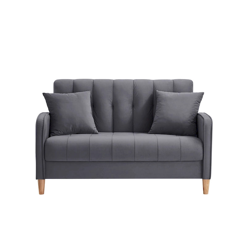 Beige Velvet Tufted Loveseat with Track Arms