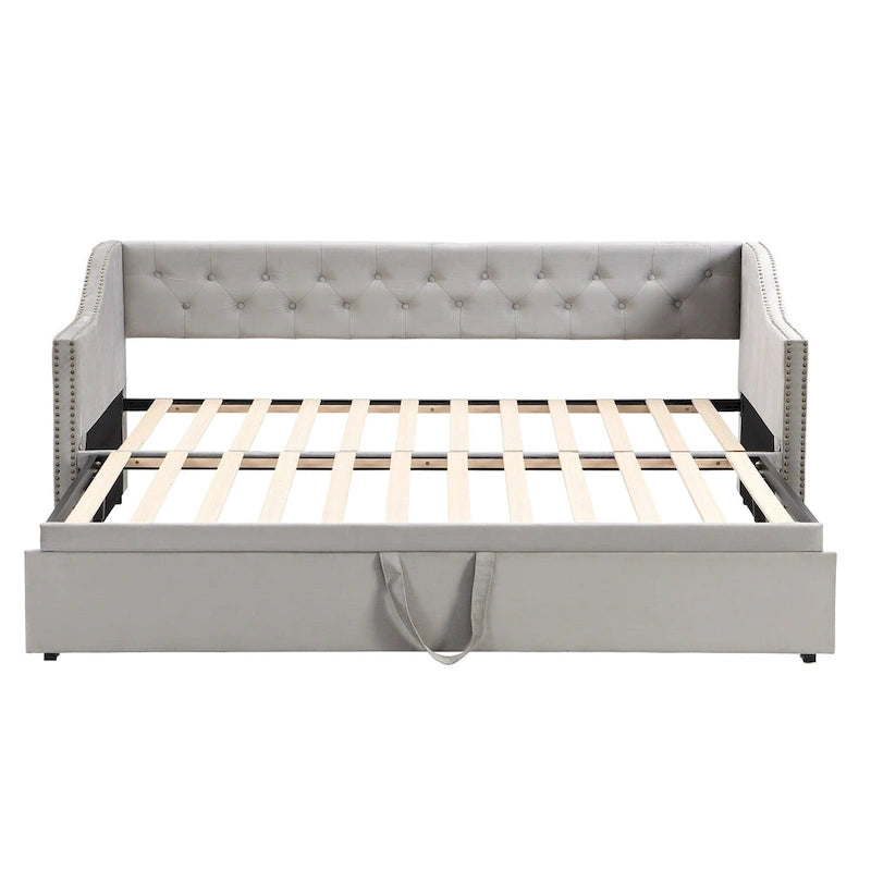 Twin Size Upholstered Daybed with Pop Up Trundle, Gray