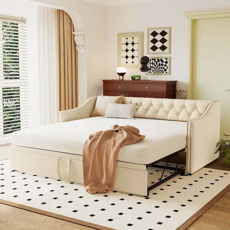 Twin Size Upholstered Daybed with Pop Up Trundle, Gray