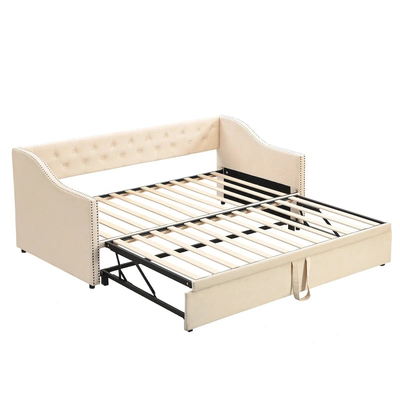 Twin Size Upholstered Daybed with Pop Up Trundle, Gray