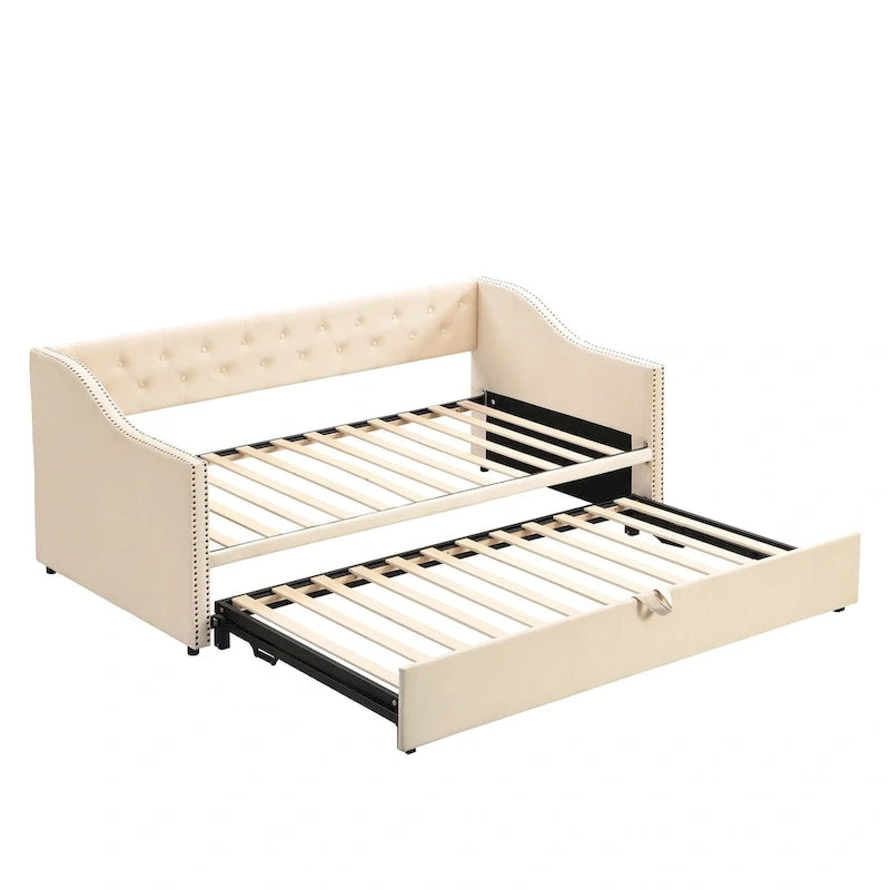 Twin Size Upholstered Daybed with Pop Up Trundle, Gray