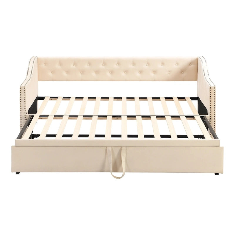 Twin Size Upholstered Daybed with Pop Up Trundle, Gray