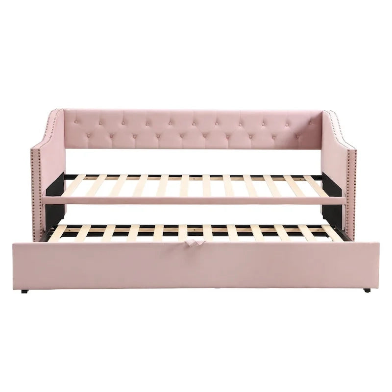 Twin Size Upholstered Daybed with Pop Up Trundle, Gray