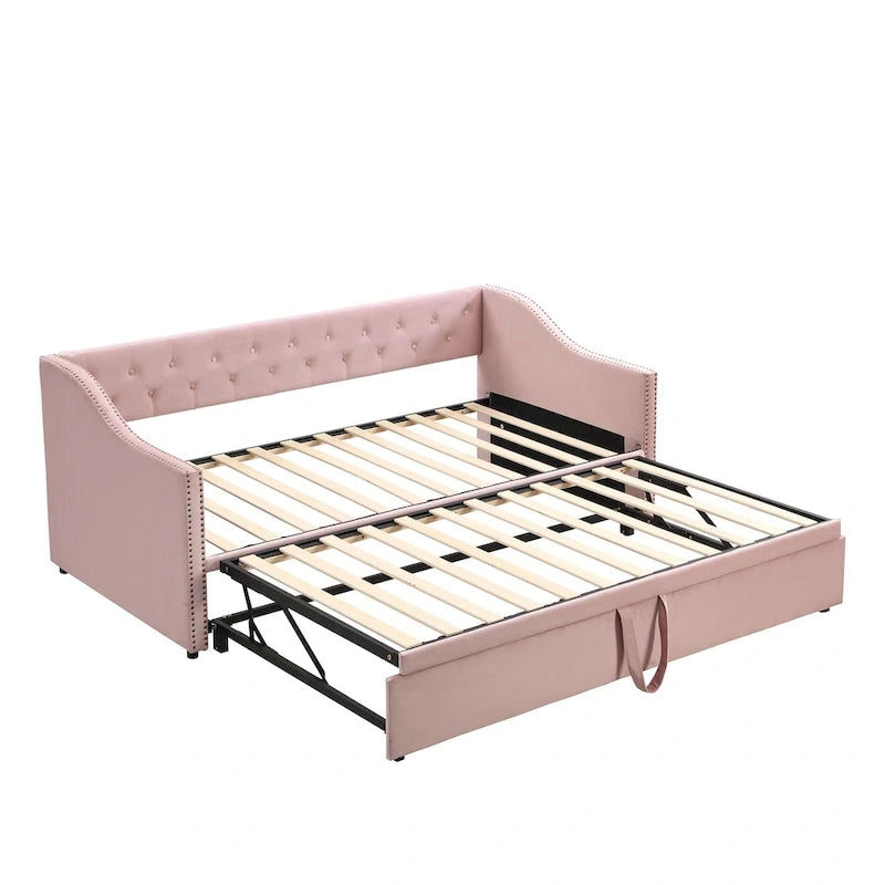 Twin Size Upholstered Daybed with Pop Up Trundle, Gray